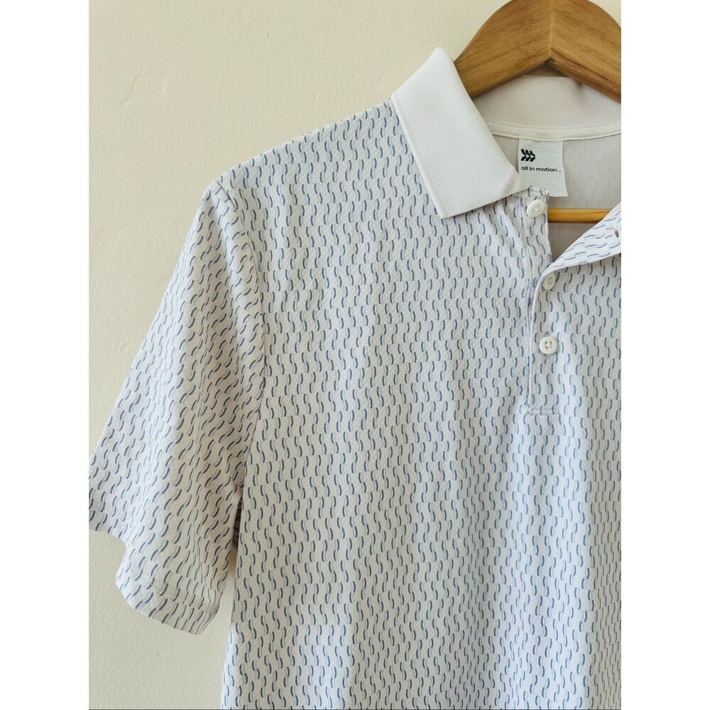 🌊 All in Motion Mens White and Blue Gold Polo Size Small New